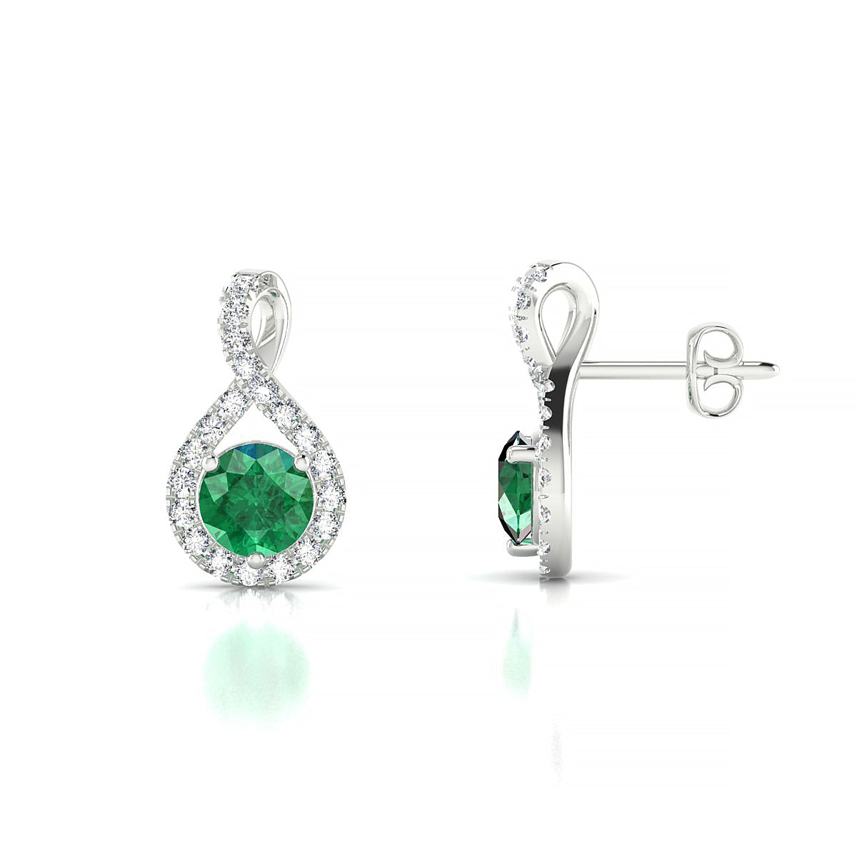 Essence | 18k White Gold 4.5 mm Round Emerald Earrings