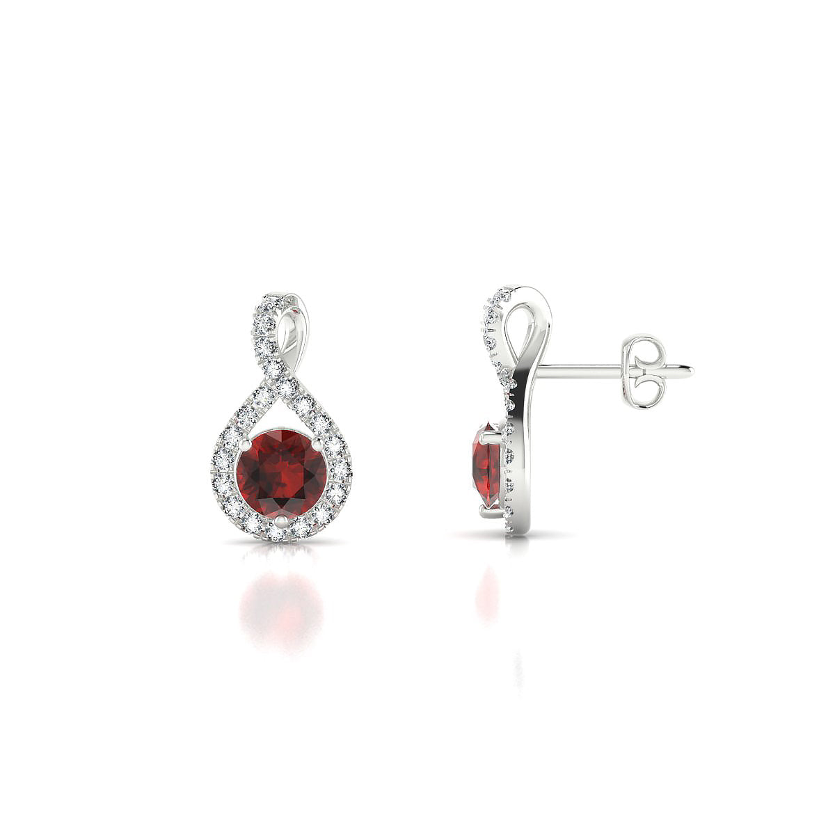 Essence | 18k White Gold 4.5 mm Round Garnet Earrings