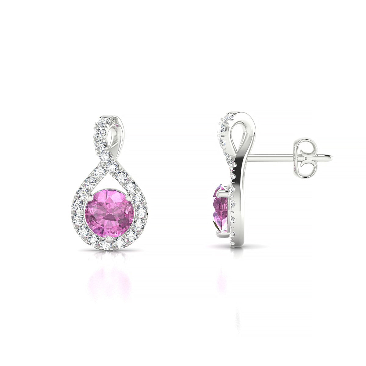 Essence | 18k White Gold 4.5 mm Round Pink Sapphire Earrings