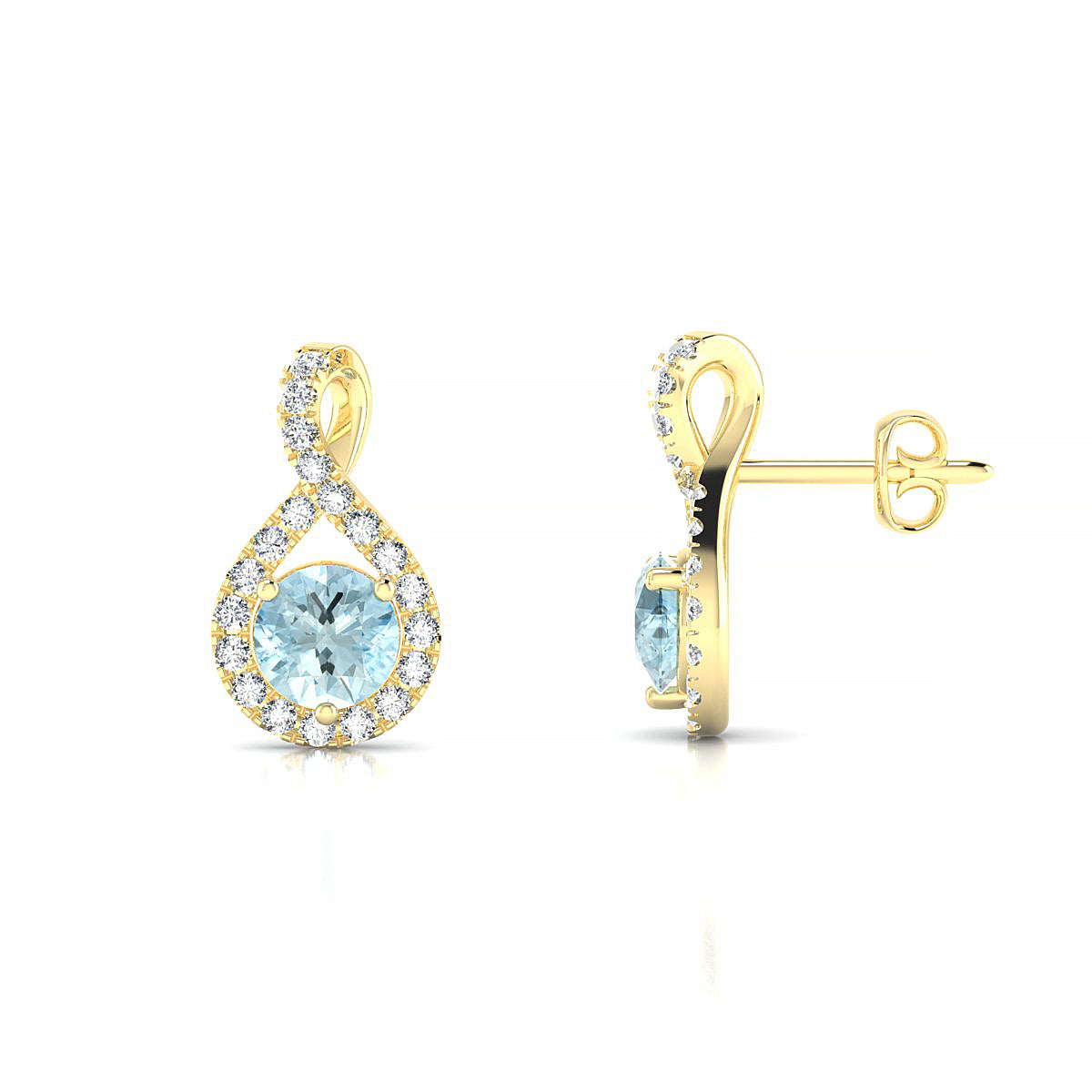 Essence | 18k Yellow Gold 4.5 mm Round Aquamarine Earrings