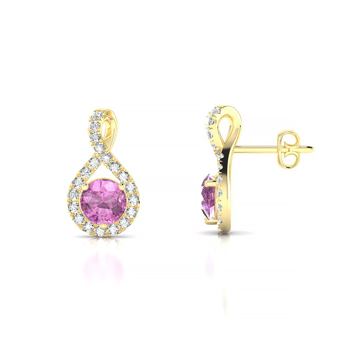 Essence | 18k Yellow Gold 4.5 mm Round Pink Sapphire Earrings