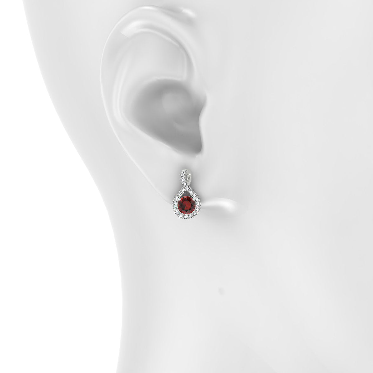 Essence | 18k White Gold 4.5 mm Round Garnet Earrings