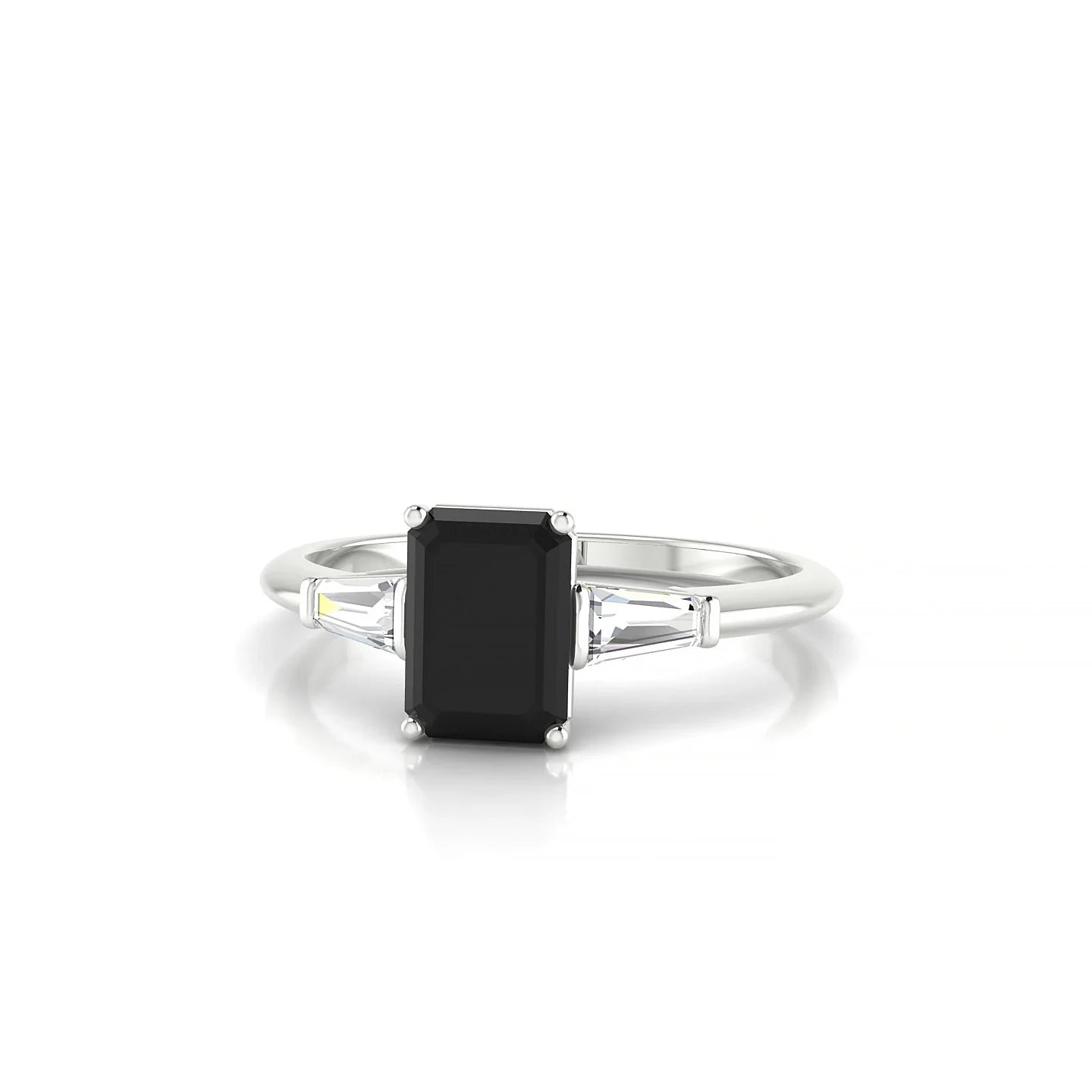 Everlasting | 18k White Gold 7 x 5 mm Emerald Black Diamond Ring