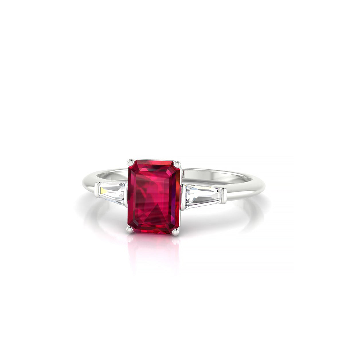 Everlasting | 18k White Gold 7 x 5 mm Emerald Ruby Ring