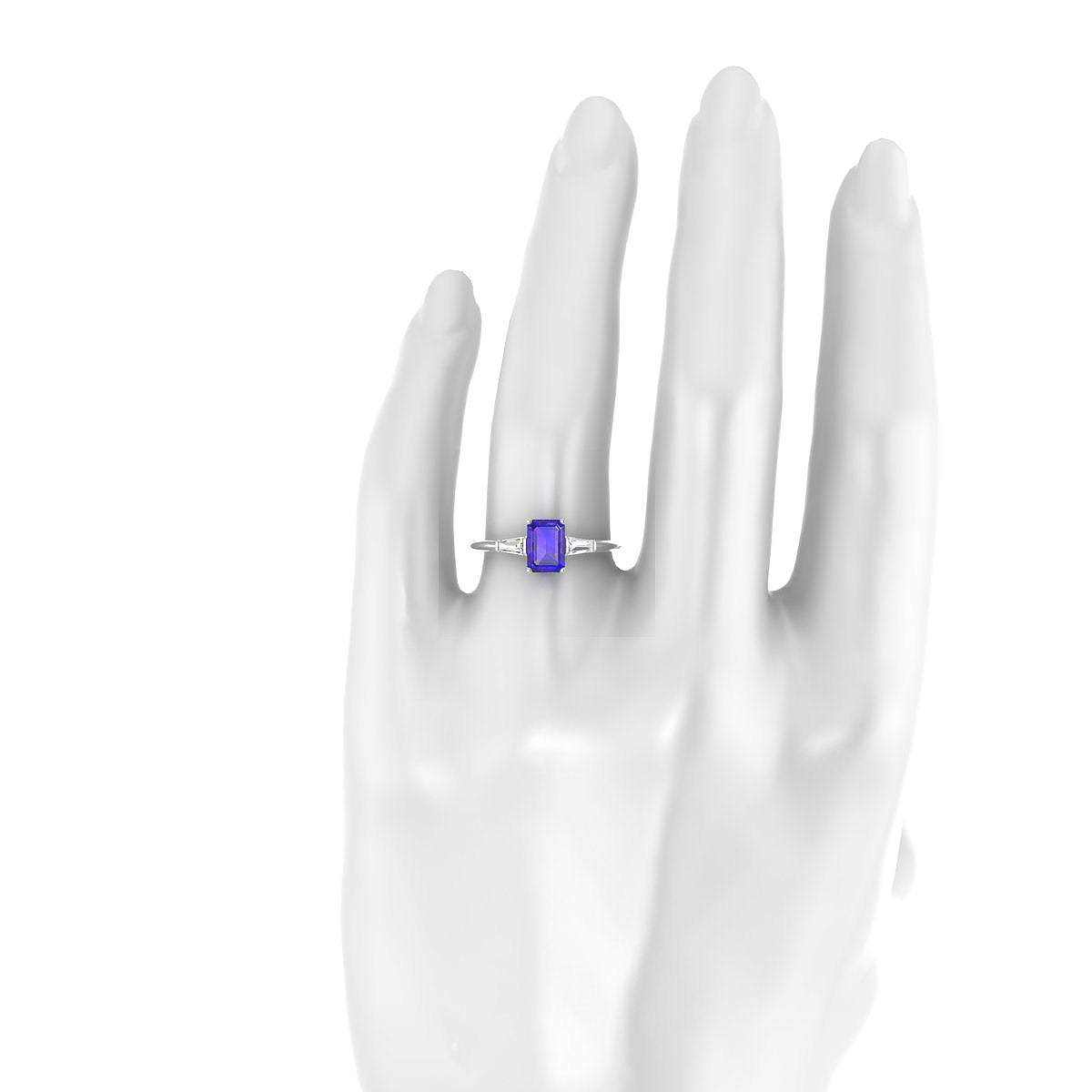 Everlasting | 18k White Gold 7 x 5 mm Emerald Tanzanite Ring