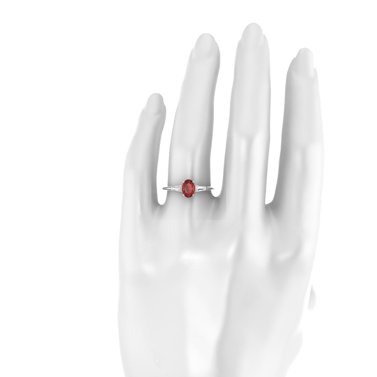 Everlasting | 18k White Gold 7 x 5 mm Oval Garnet Ring