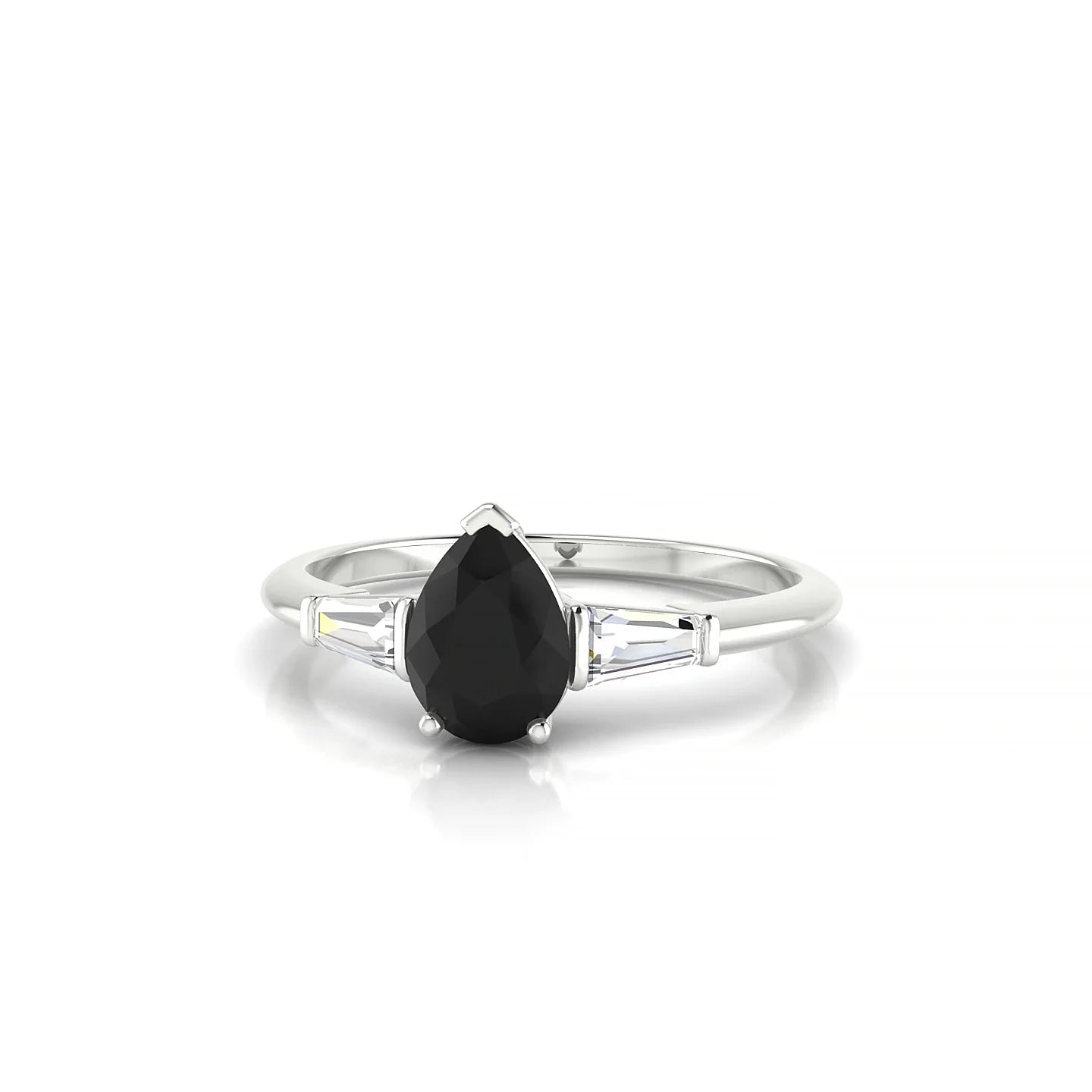 Everlasting | 18k White Gold 7 x 5 mm Pear Black Diamond Ring