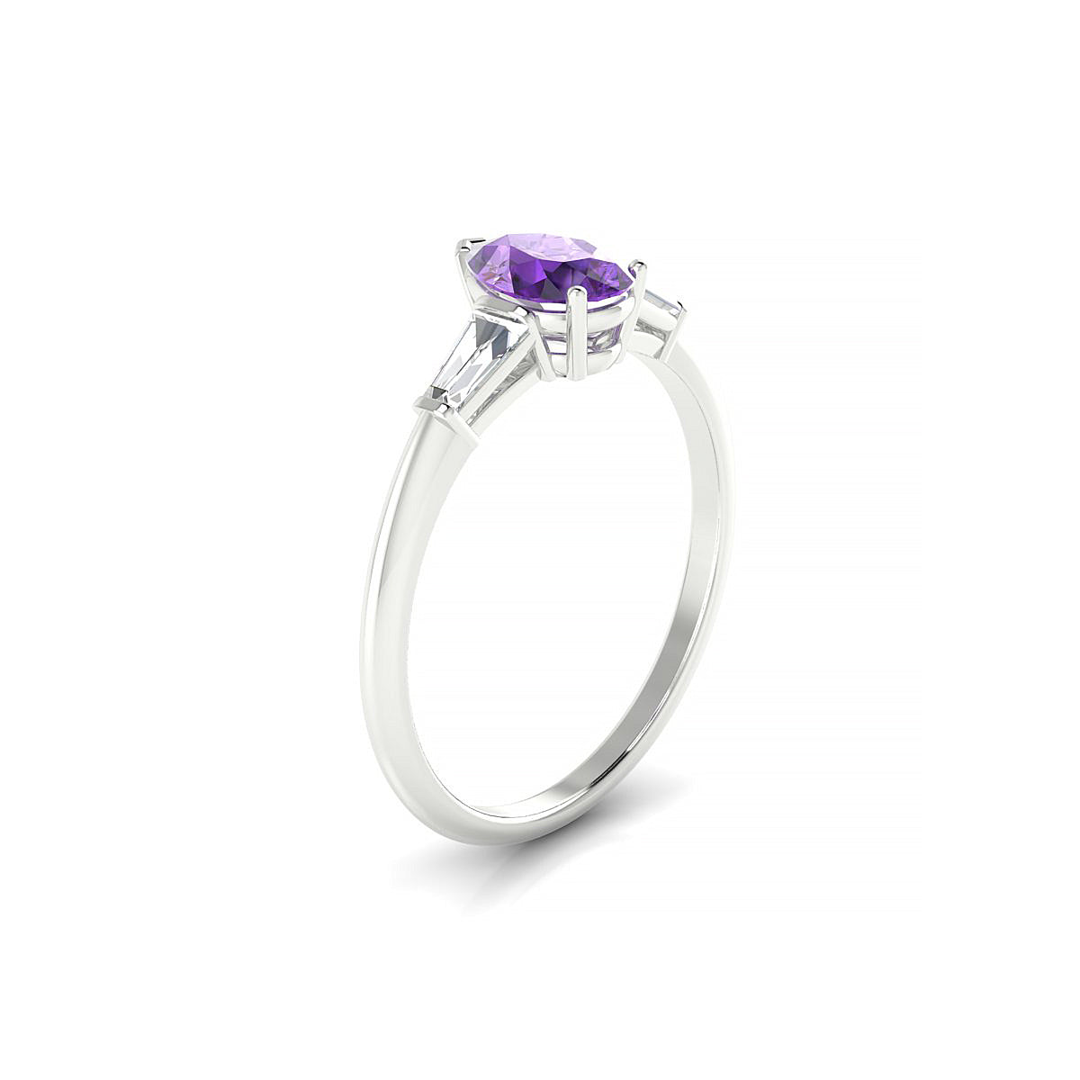 Everlasting | 18k White Gold 7 x 5 mm Pear Amethyst Ring