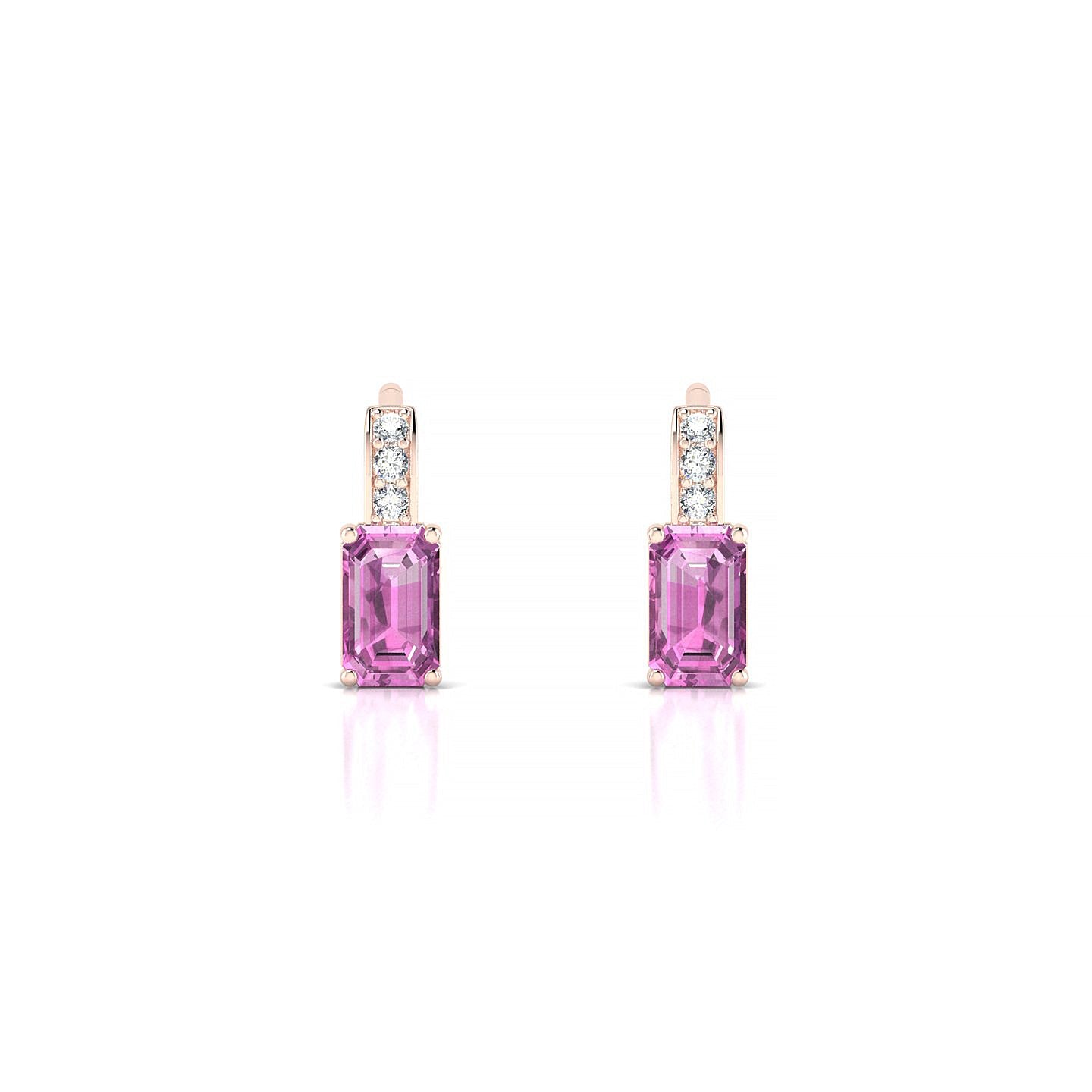 Exquisite | 18k Rose Gold 5 x 3 mm Emerald Pink Sapphire Earrings