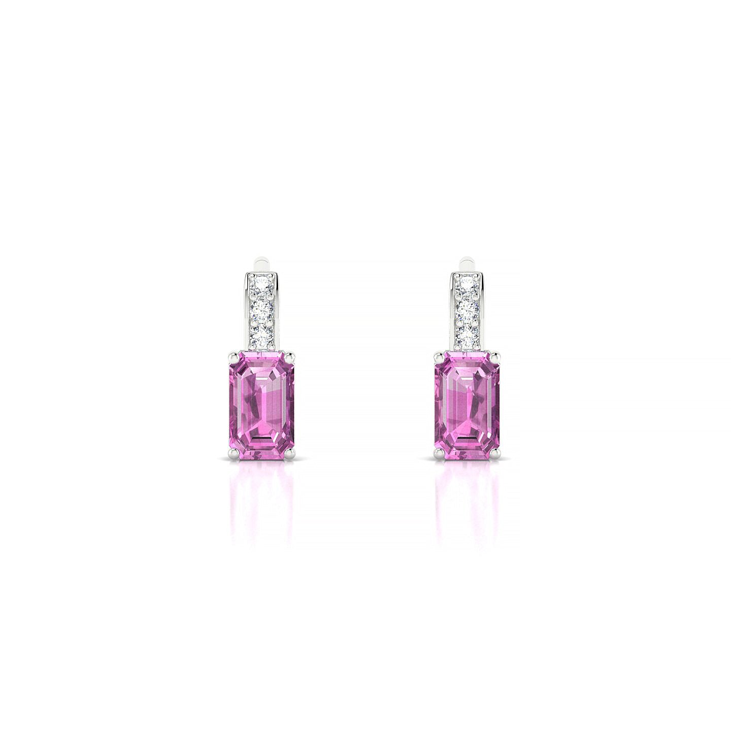 Exquisite | 18k White Gold 5 x 3 mm Emerald Pink Sapphire Earrings