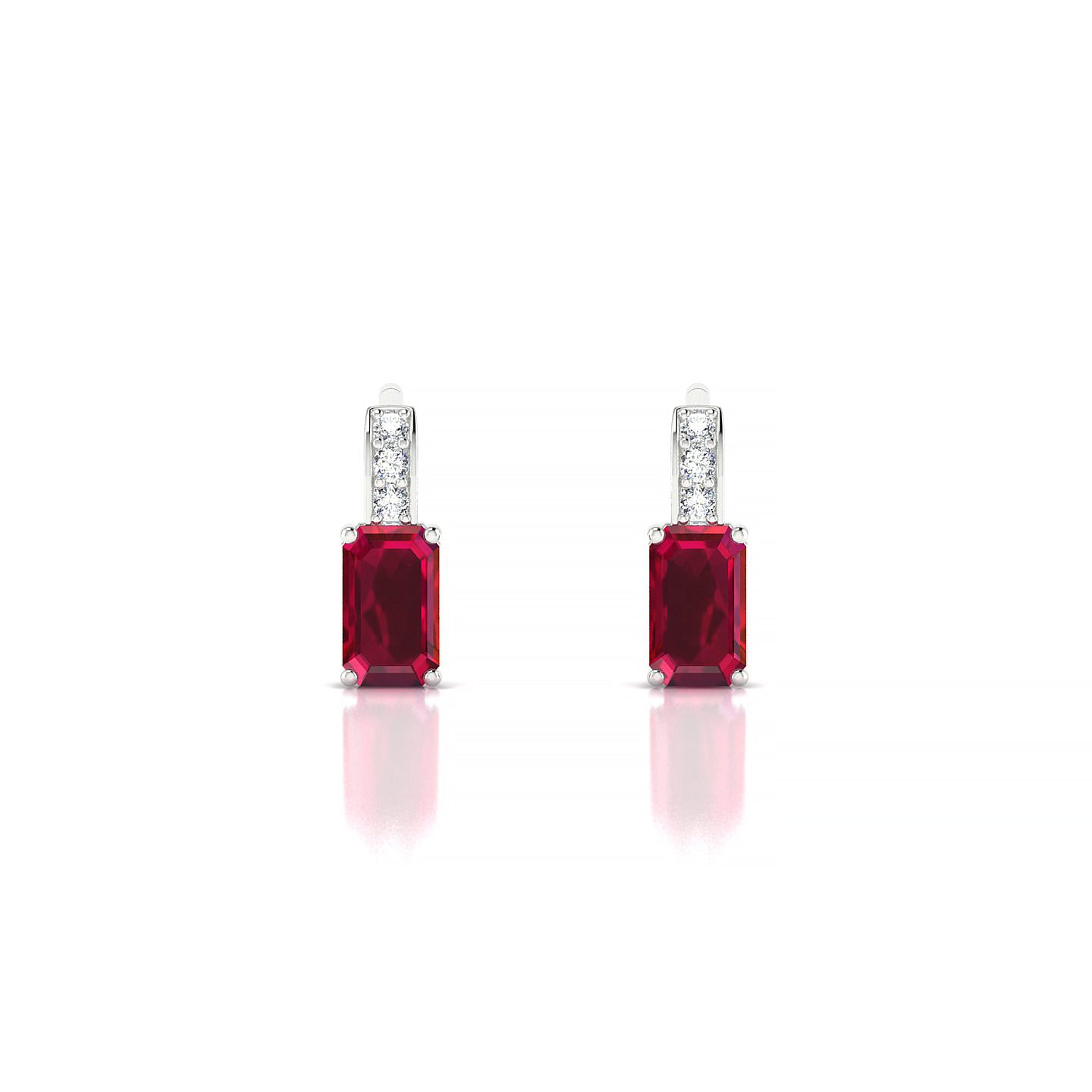 Exquisite | 18k White Gold 5 x 3 mm Emerald Ruby Earrings