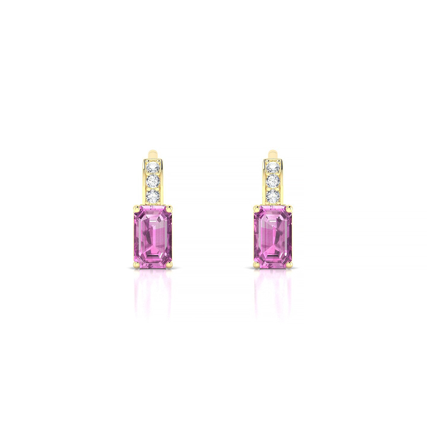 Exquisite | 18k Yellow Gold 5 x 3 mm Emerald Pink Sapphire Earrings