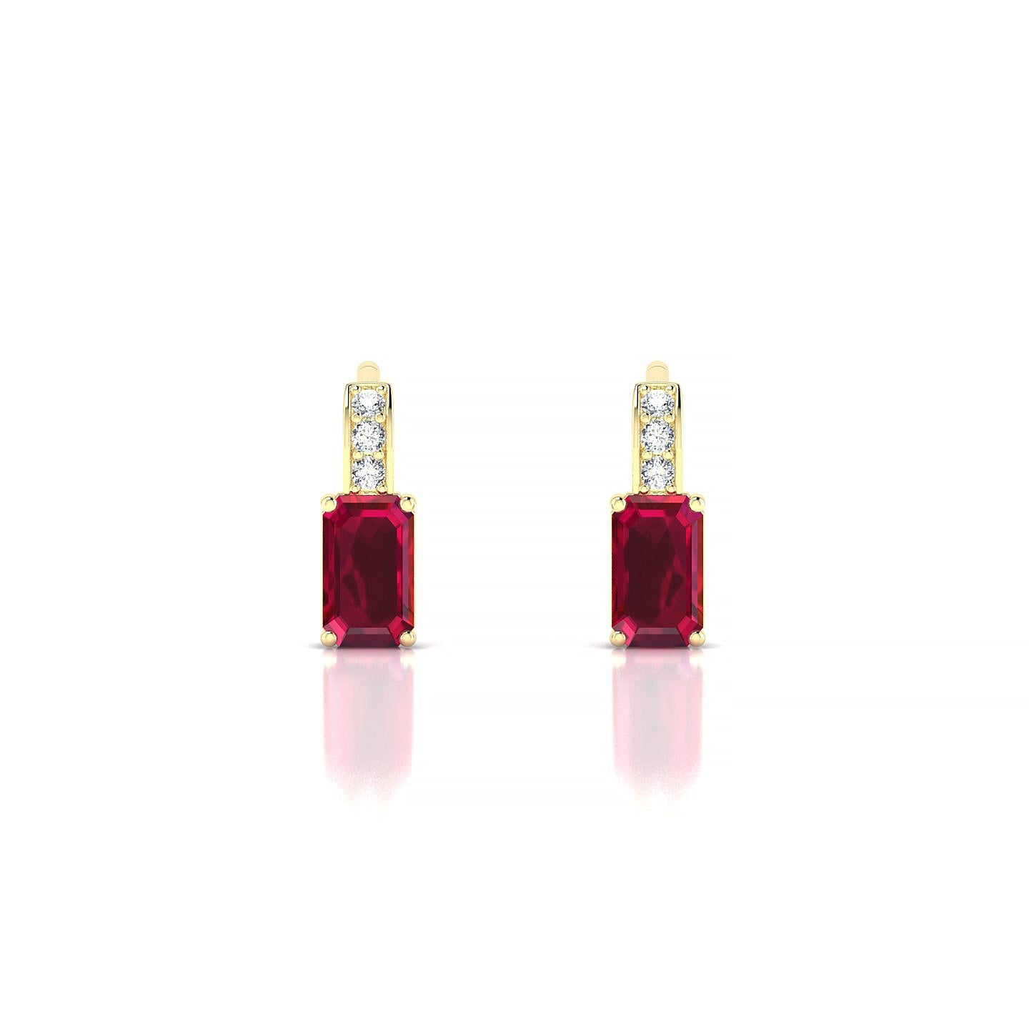 Exquisite | 18k Yellow Gold 5 x 3 mm Emerald Ruby Earrings