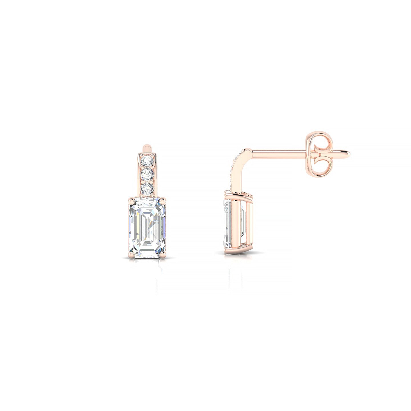 Exquisite | 18k Rose Gold 5 x 3 mm Emerald Diamond Earrings