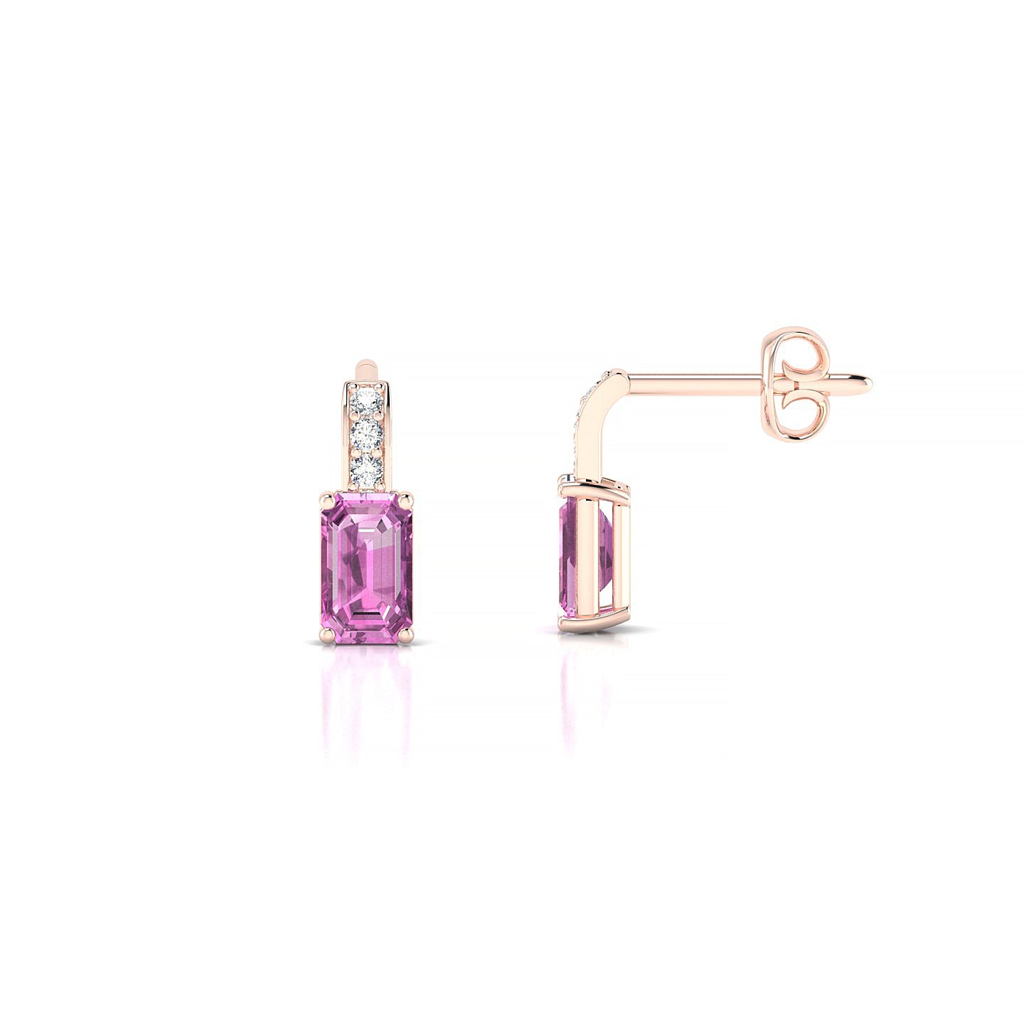 Exquisite | 18k Rose Gold 5 x 3 mm Emerald Pink Sapphire Earrings