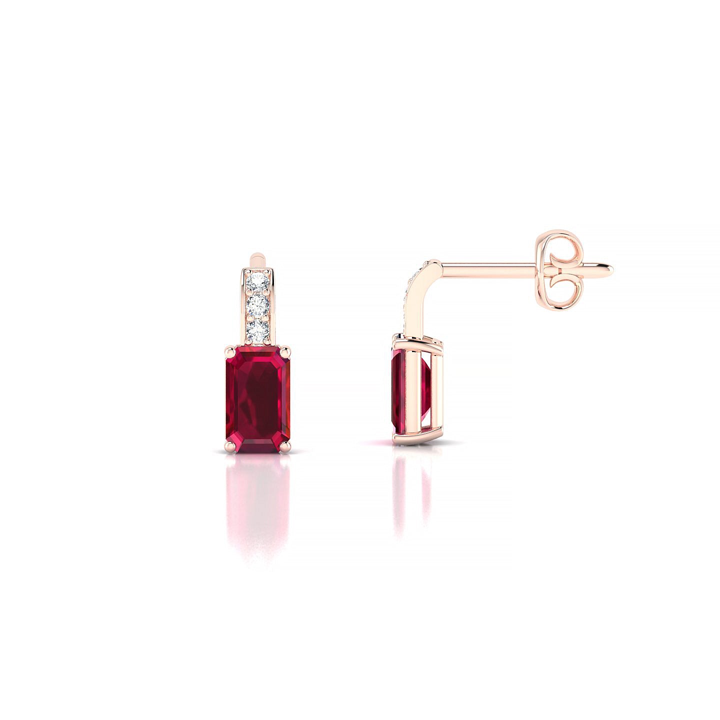 Exquisite | 18k Rose Gold 5 x 3 mm Emerald Ruby Earrings