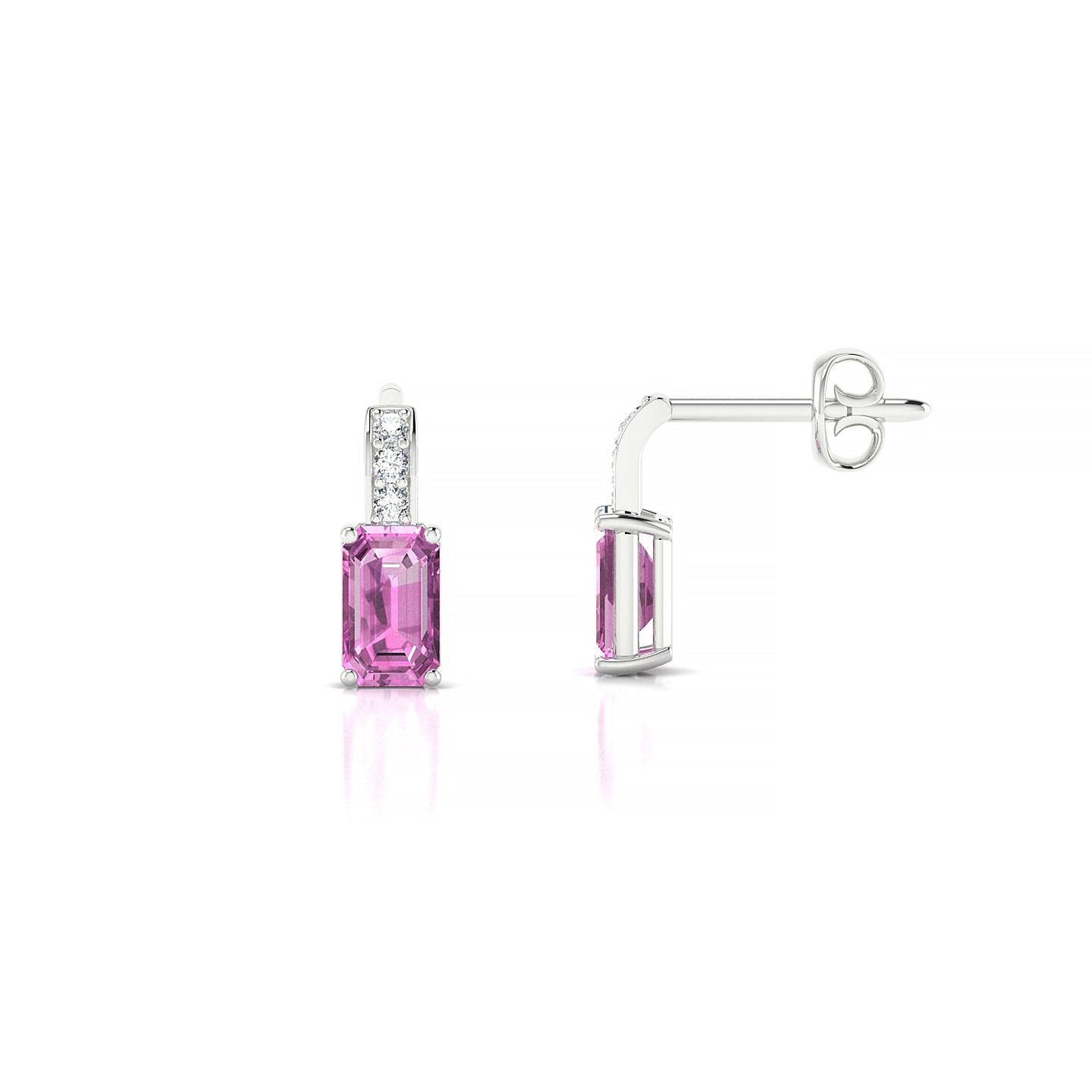 Exquisite | 18k White Gold 5 x 3 mm Emerald Pink Sapphire Earrings