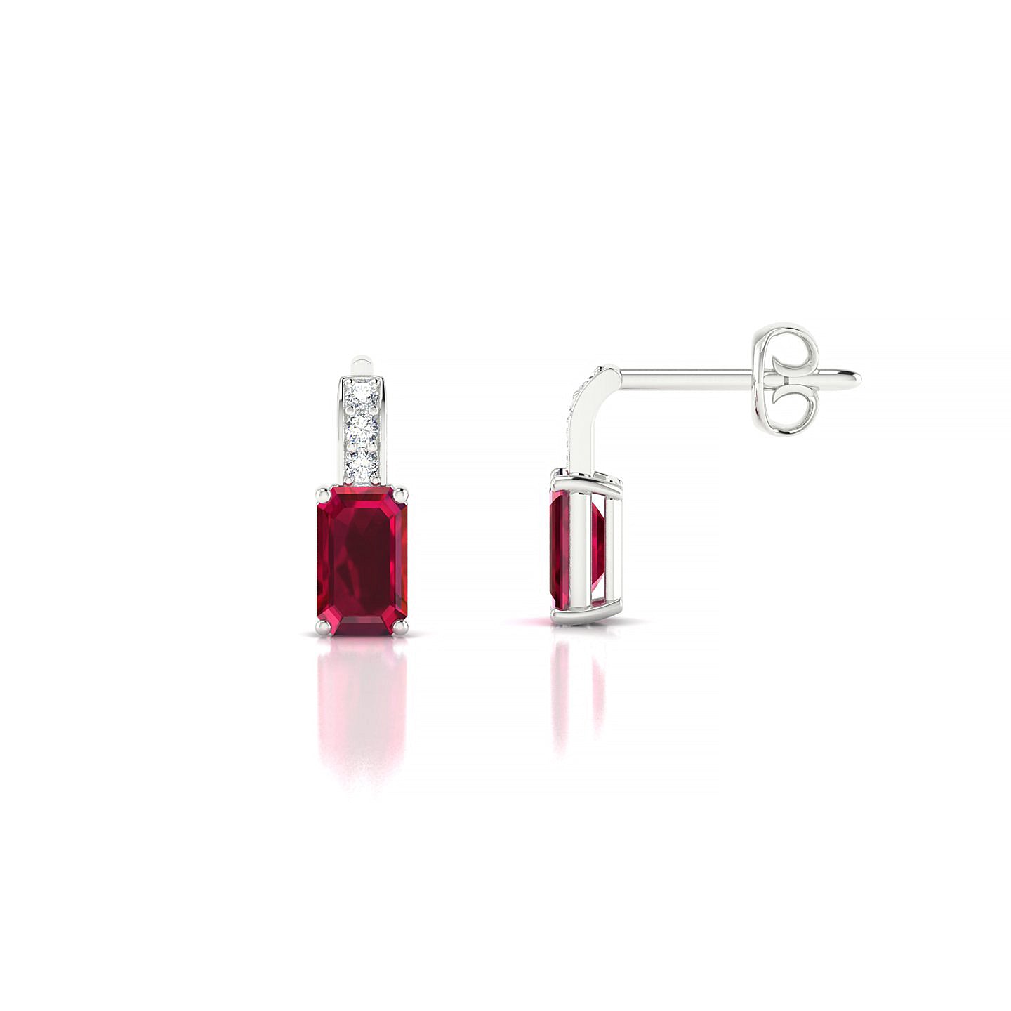 Exquisite | 18k White Gold 5 x 3 mm Emerald Ruby Earrings