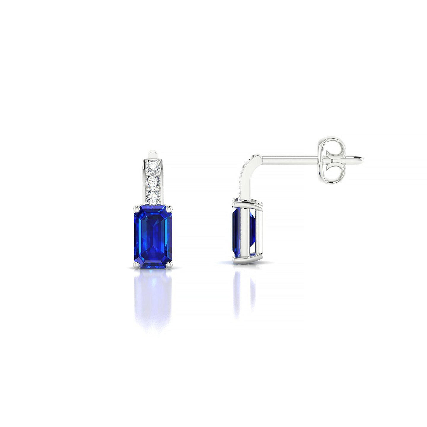 Exquisite | 18k White Gold 5 x 3 mm Emerald Sapphire Earrings