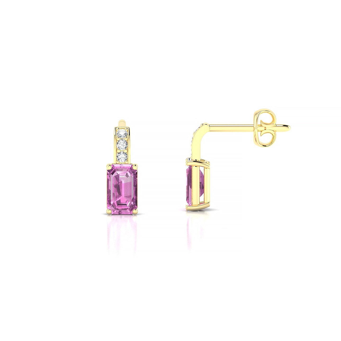 Exquisite | 18k Yellow Gold 5 x 3 mm Emerald Pink Sapphire Earrings