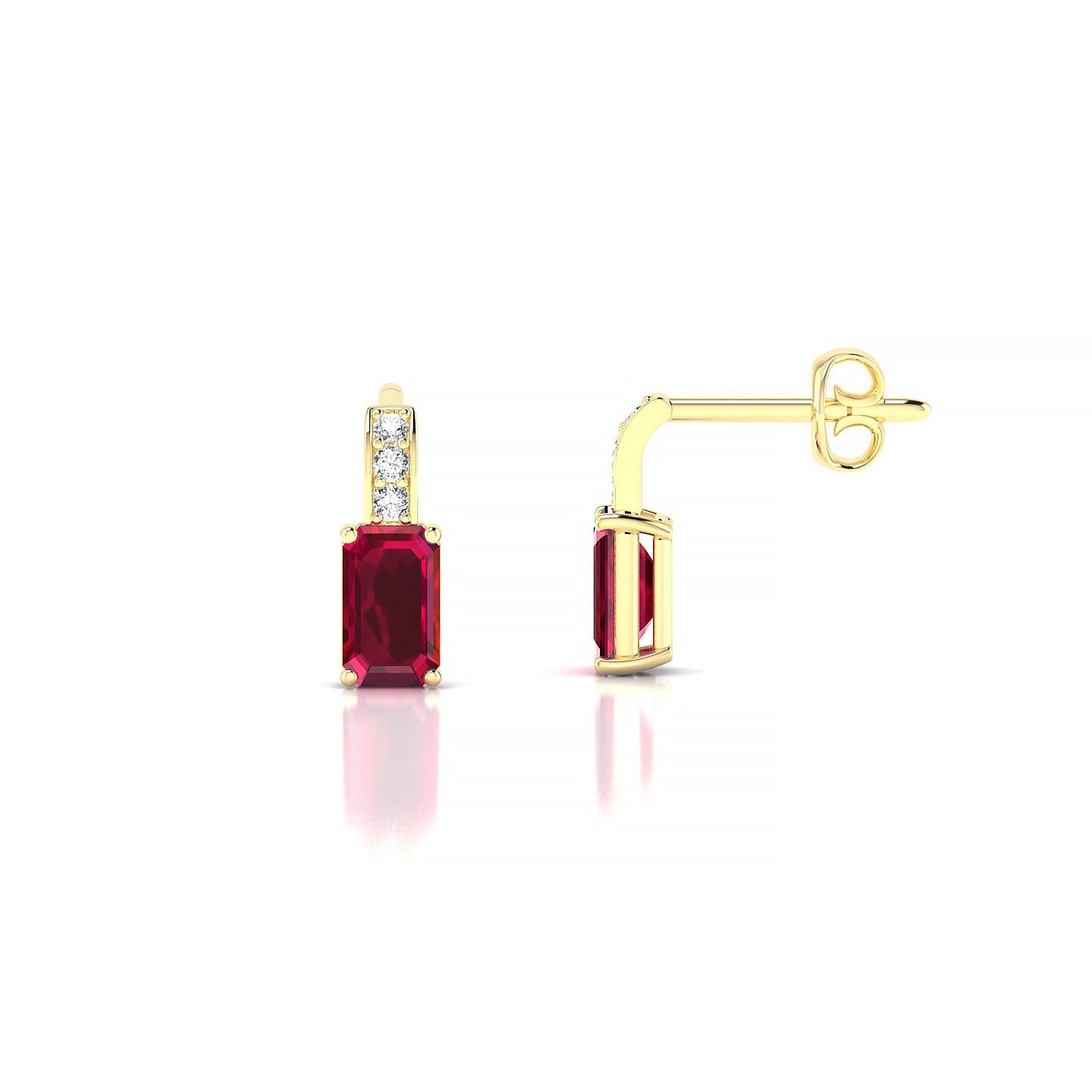 Exquisite | 18k Yellow Gold 5 x 3 mm Emerald Ruby Earrings