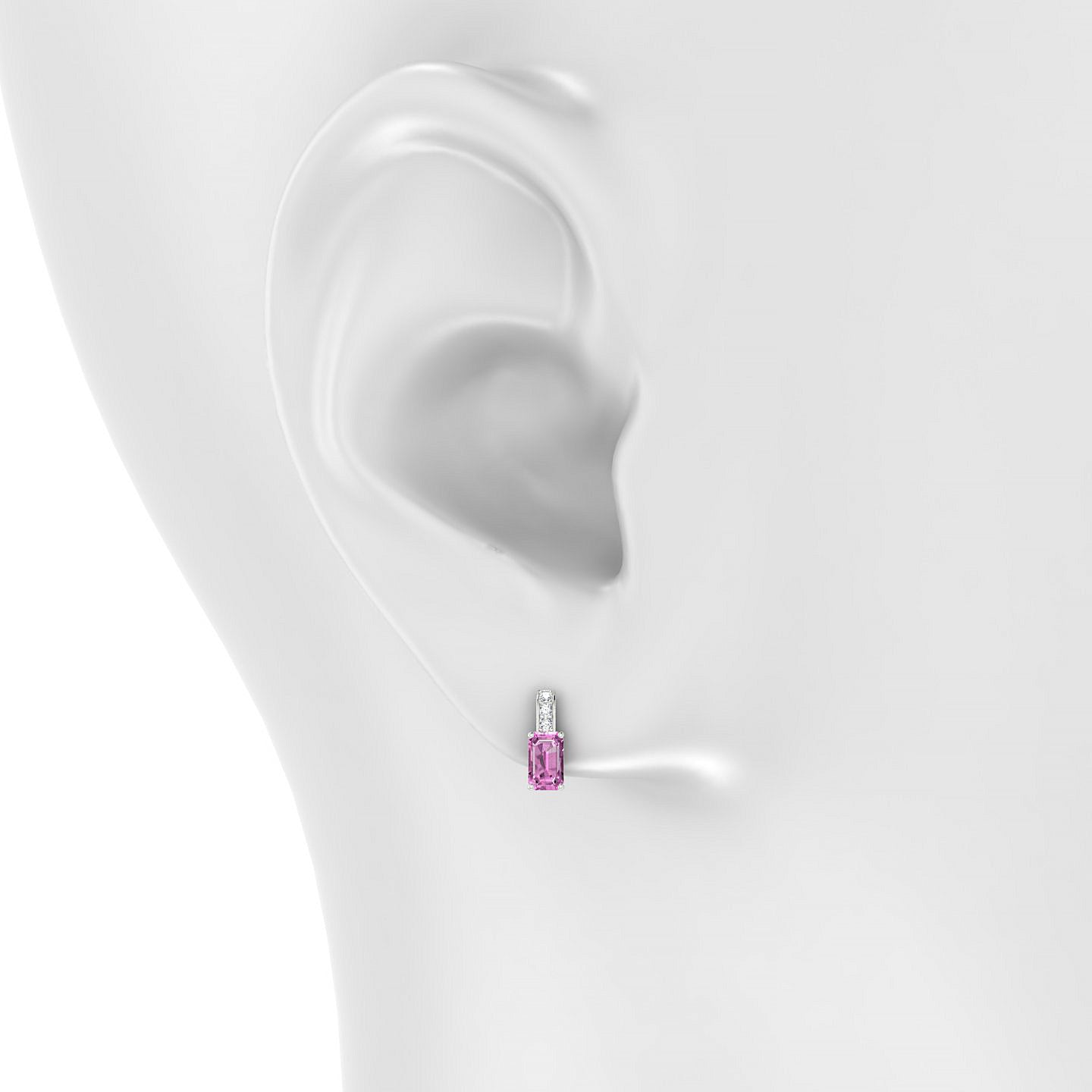 Exquisite | 18k White Gold 5 x 3 mm Emerald Pink Sapphire Earrings