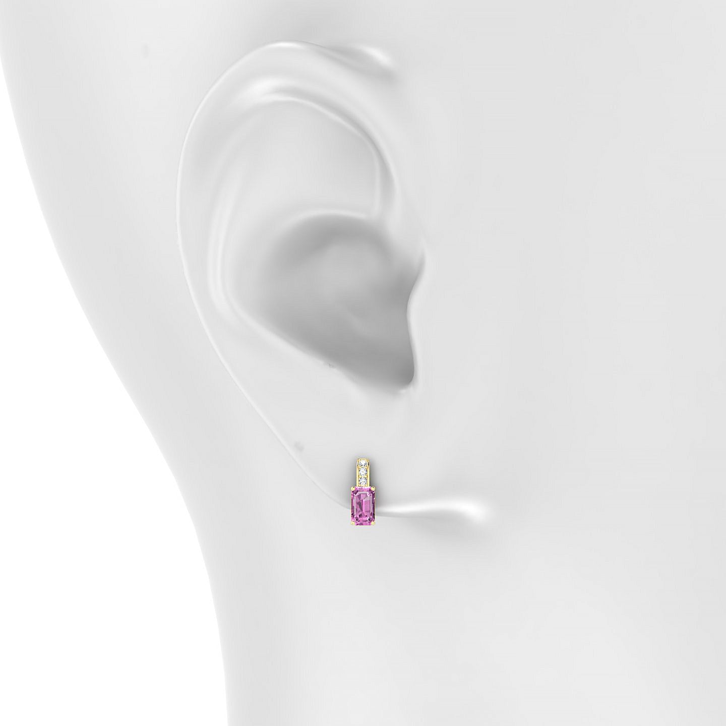Exquisite | 18k Yellow Gold 5 x 3 mm Emerald Pink Sapphire Earrings