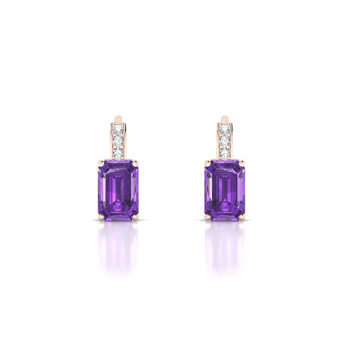 Exquisite | 18k Rose Gold 6 x 4 mm Emerald Amethyst Earrings