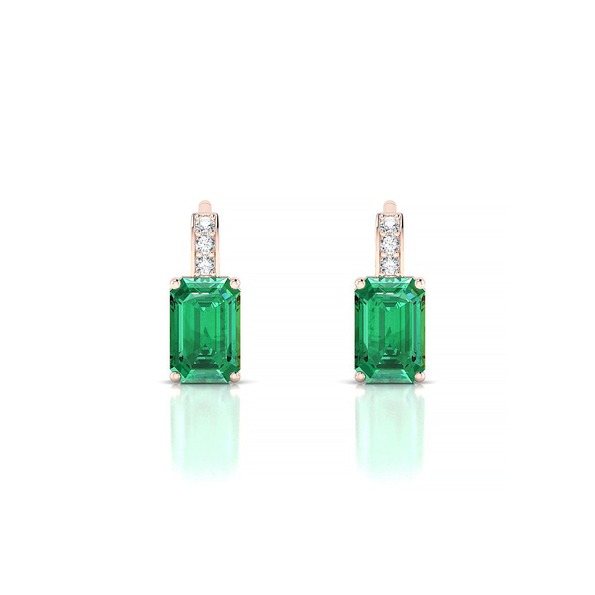Exquisite | 18k Rose Gold 6 x 4 mm Emerald Emerald Earrings