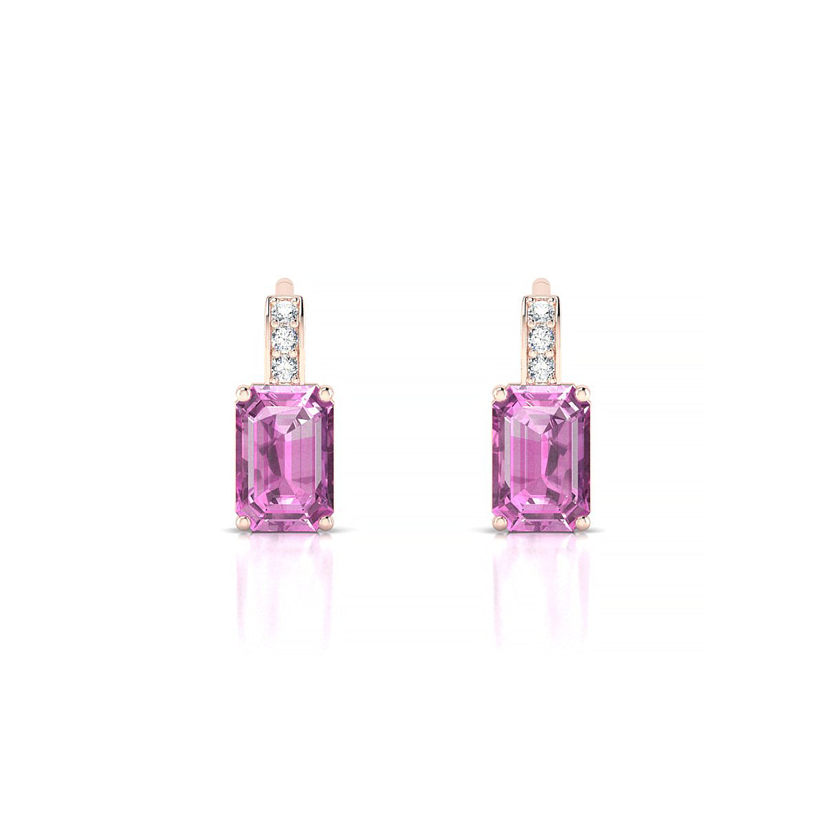 Exquisite | 18k Rose Gold 6 x 4 mm Emerald Pink Sapphire Earrings