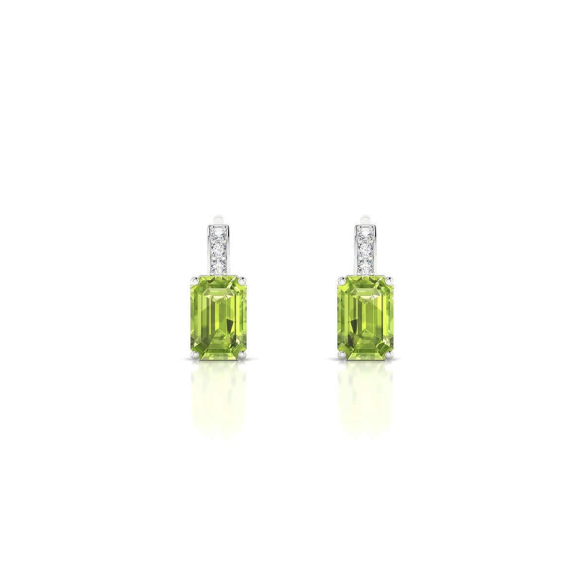 Exquisite | 18k White Gold 6 x 4 mm Emerald Peridot Earrings