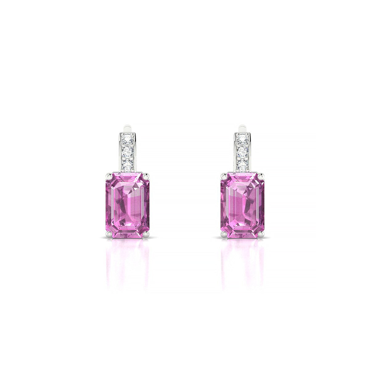 Exquisite | 18k White Gold 6 x 4 mm Emerald Pink Sapphire Earrings