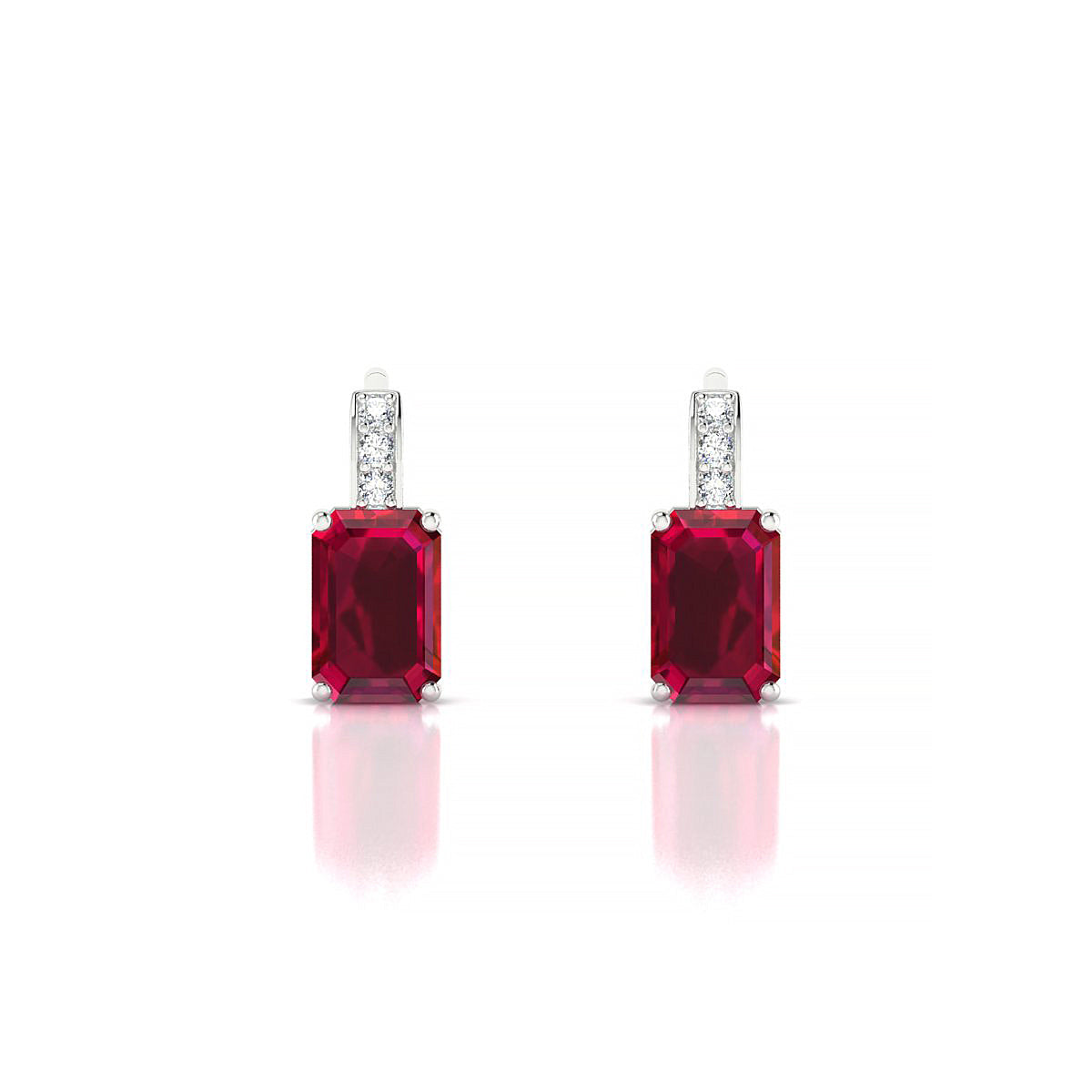 Exquisite | 18k White Gold 6 x 4 mm Emerald Ruby Earrings