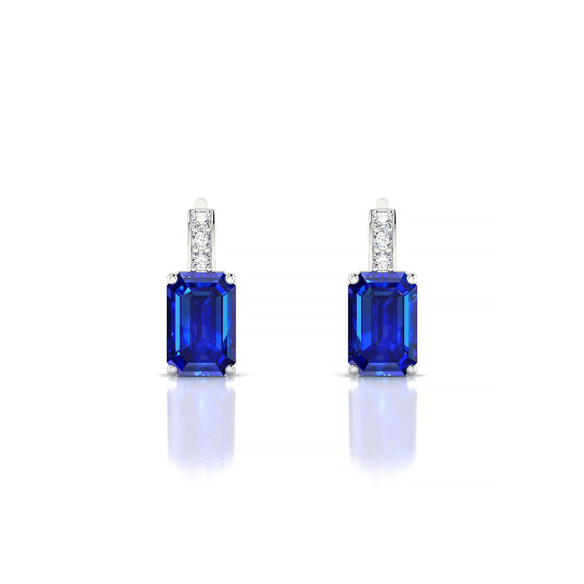 Exquisite | 18k White Gold 6 x 4 mm Emerald Sapphire Earrings