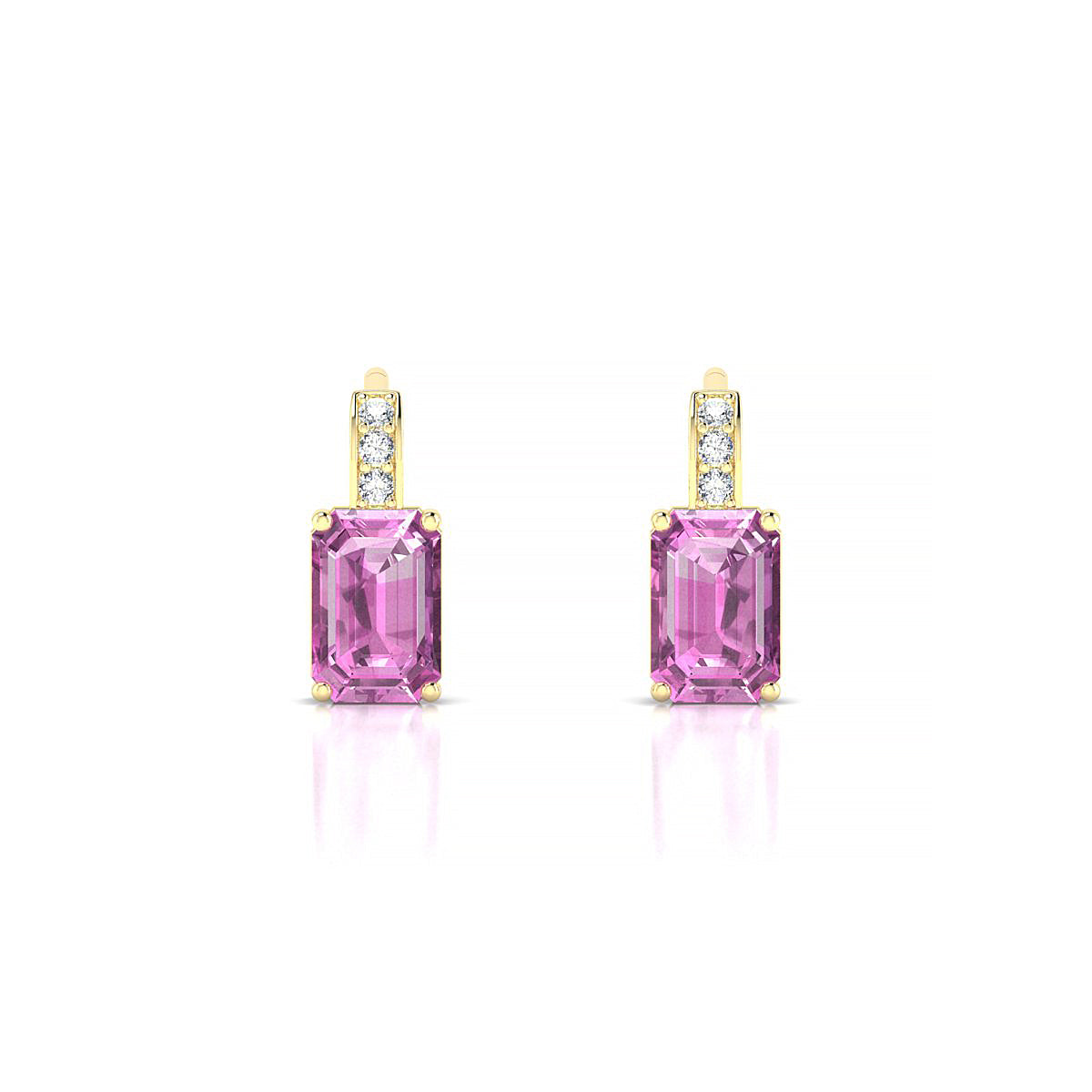 Exquisite | 18k Yellow Gold 6 x 4 mm Emerald Pink Sapphire Earrings
