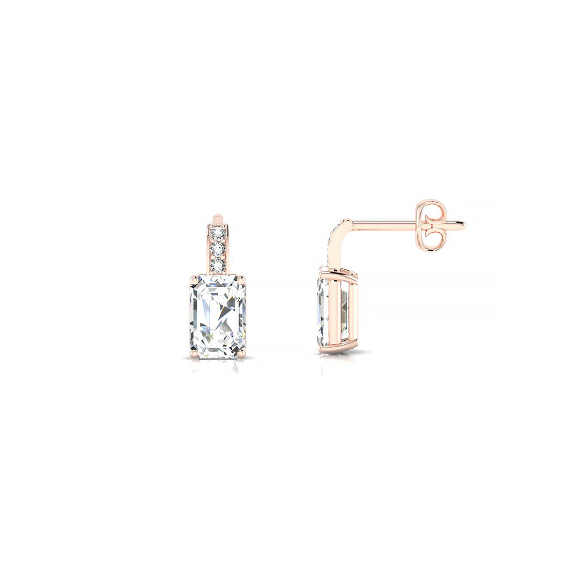 Exquisite | 18k Rose Gold 6 x 4 mm Emerald Diamond Earrings