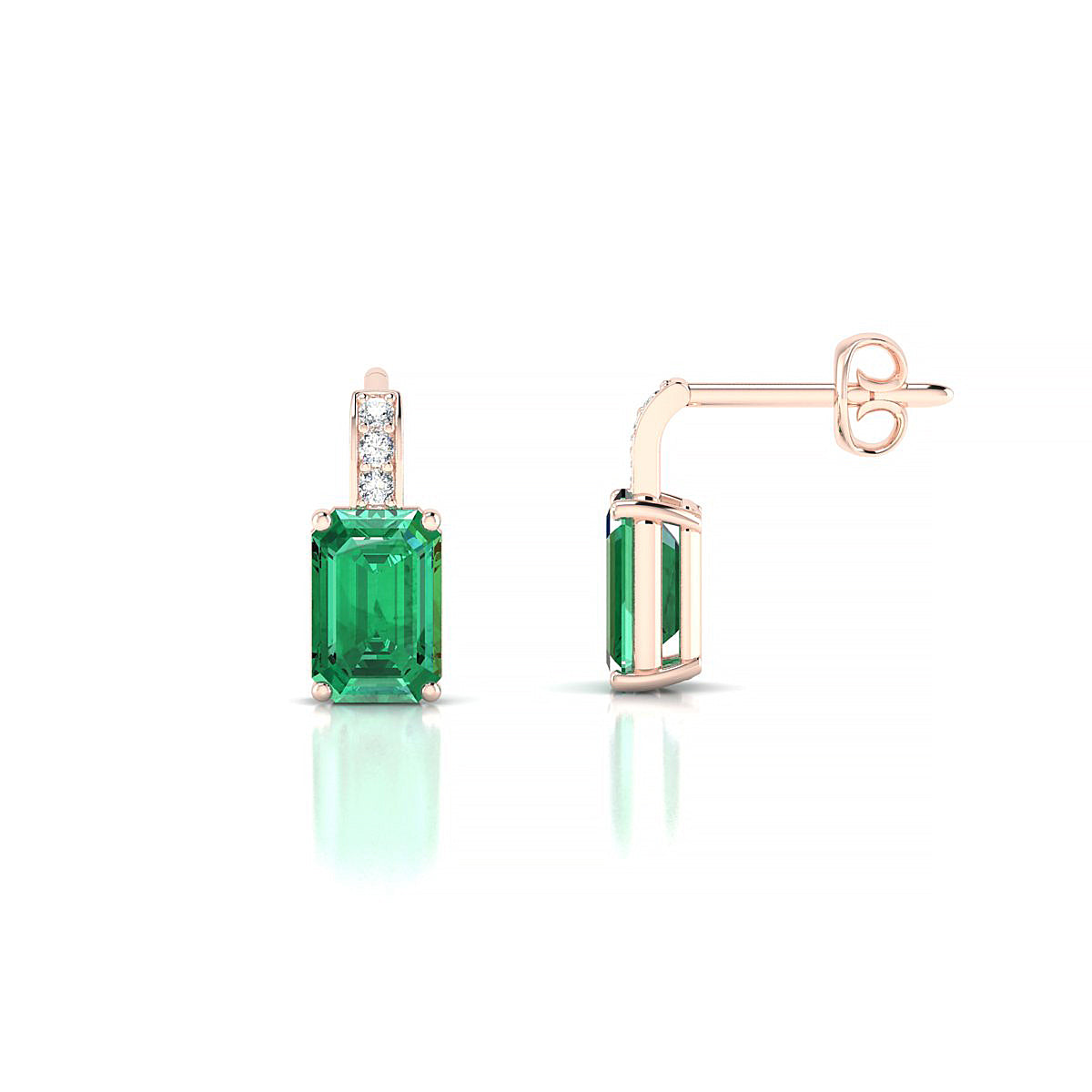 Exquisite | 18k Rose Gold 6 x 4 mm Emerald Emerald Earrings