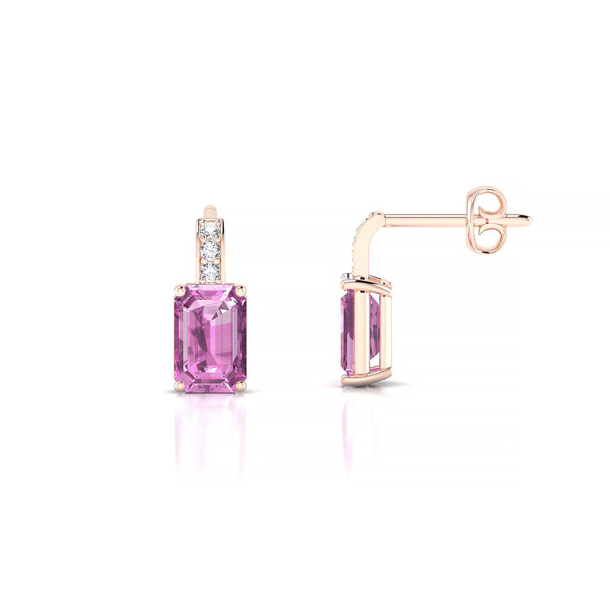 Exquisite | 18k Rose Gold 6 x 4 mm Emerald Pink Sapphire Earrings
