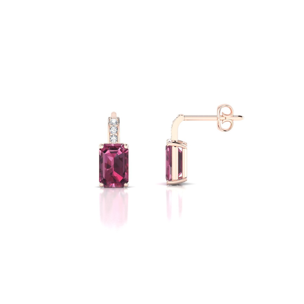 Exquisite | 18k Rose Gold 6 x 4 mm Emerald Rhodolite Earrings