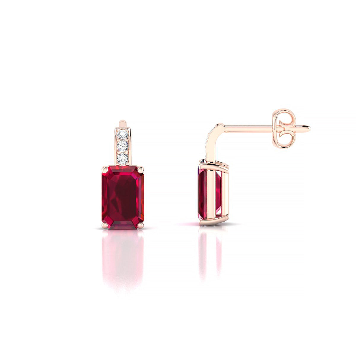 Exquisite | 18k Rose Gold 6 x 4 mm Emerald Ruby Earrings