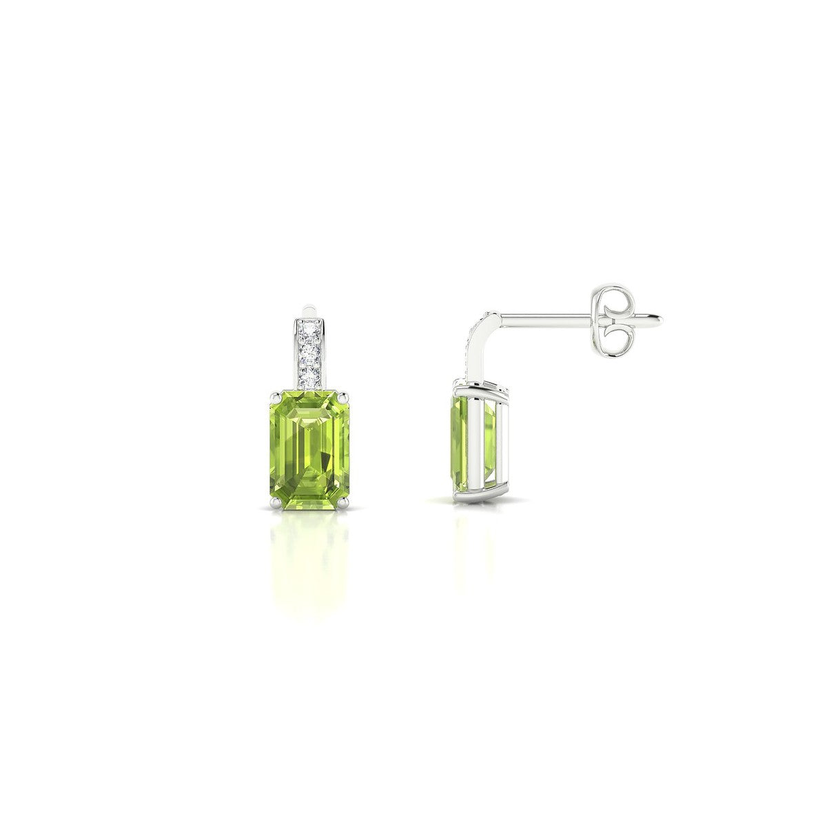 Exquisite | 18k White Gold 6 x 4 mm Emerald Peridot Earrings