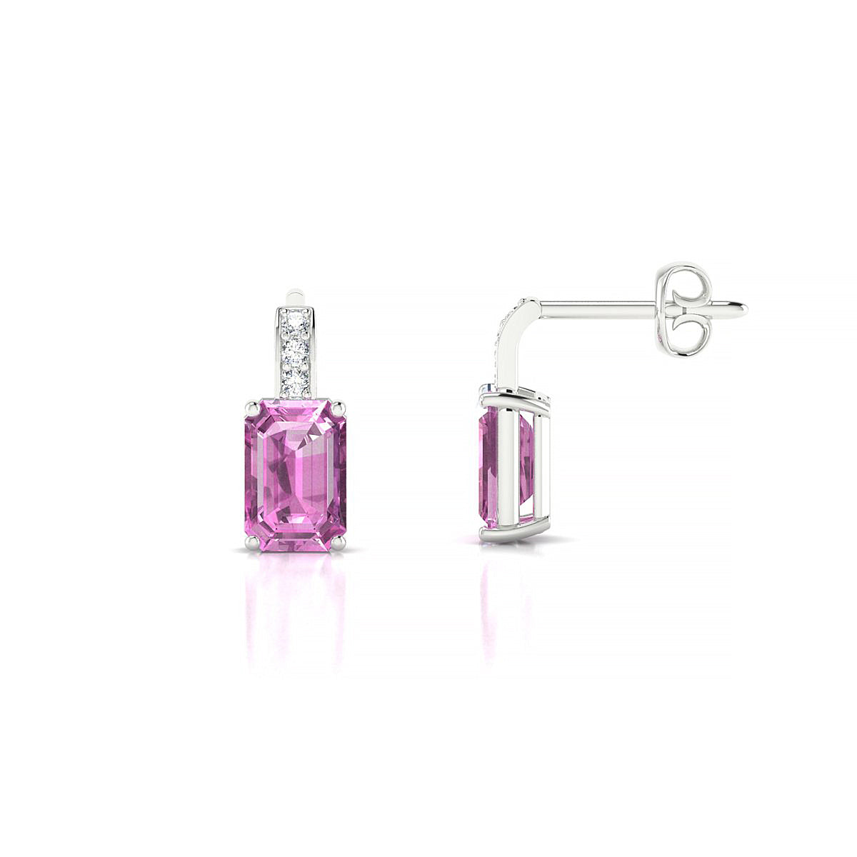 Exquisite | 18k White Gold 6 x 4 mm Emerald Pink Sapphire Earrings