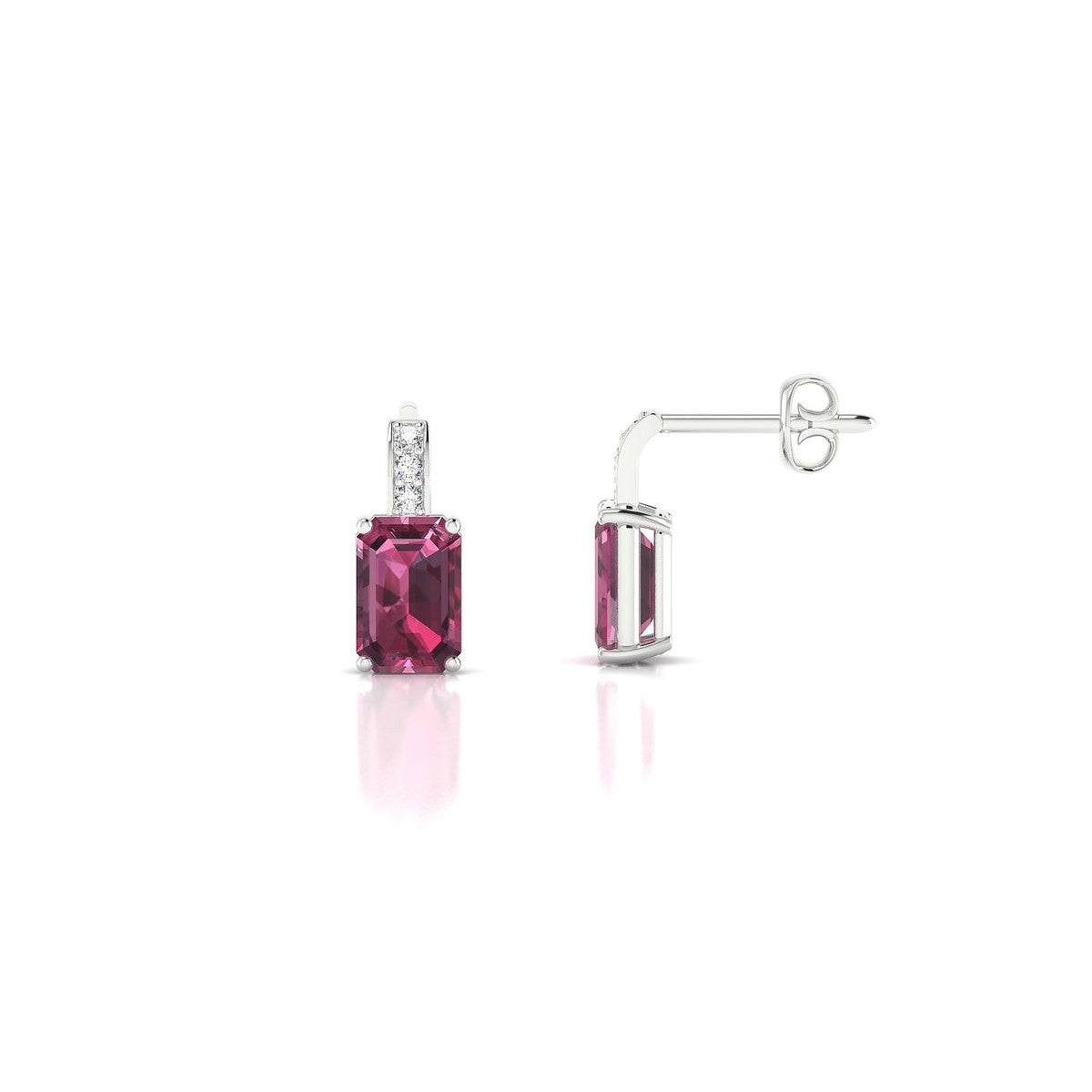 Exquisite | 18k White Gold 6 x 4 mm Emerald Rhodolite Earrings