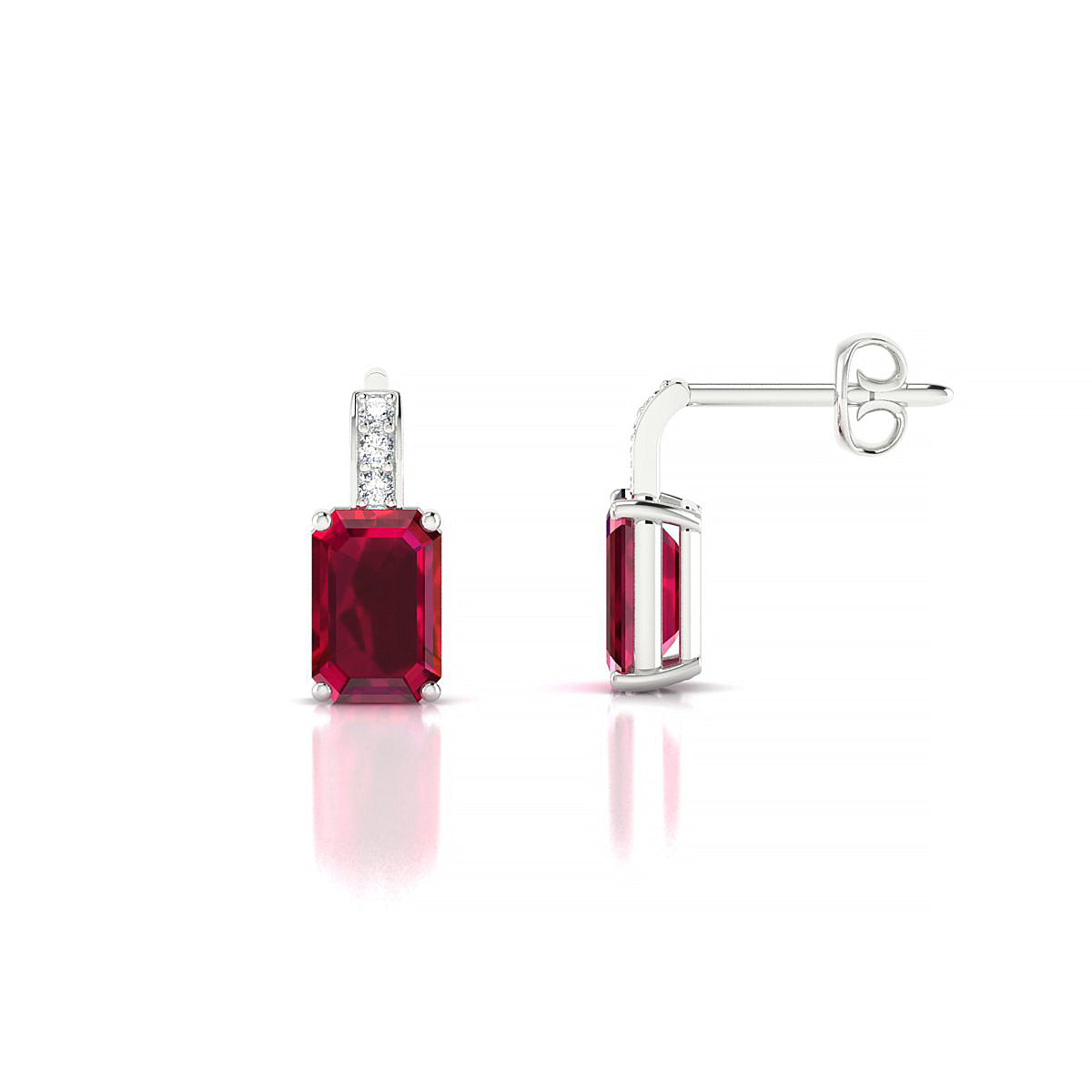 Exquisite | 18k White Gold 6 x 4 mm Emerald Ruby Earrings