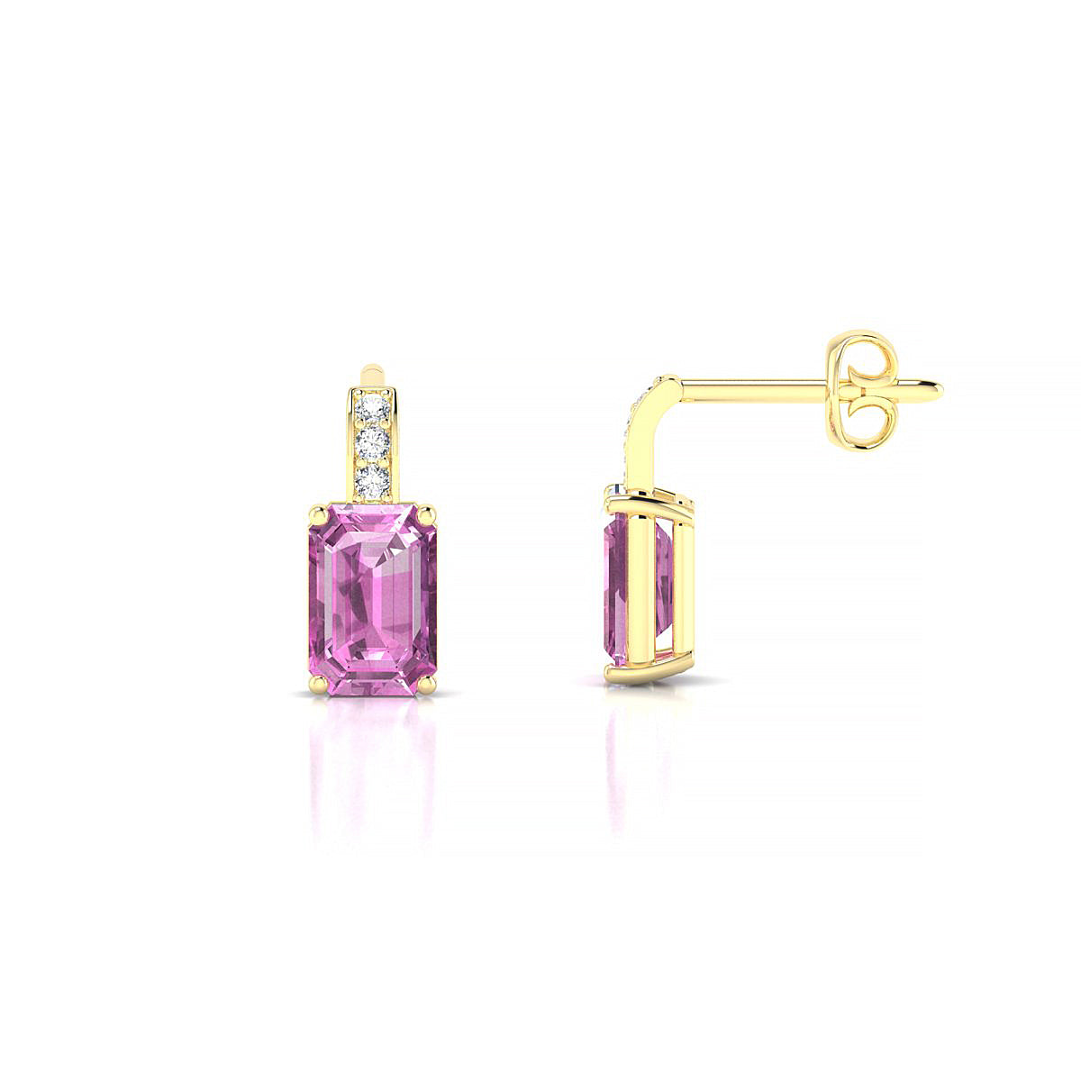 Exquisite | 18k Yellow Gold 6 x 4 mm Emerald Pink Sapphire Earrings