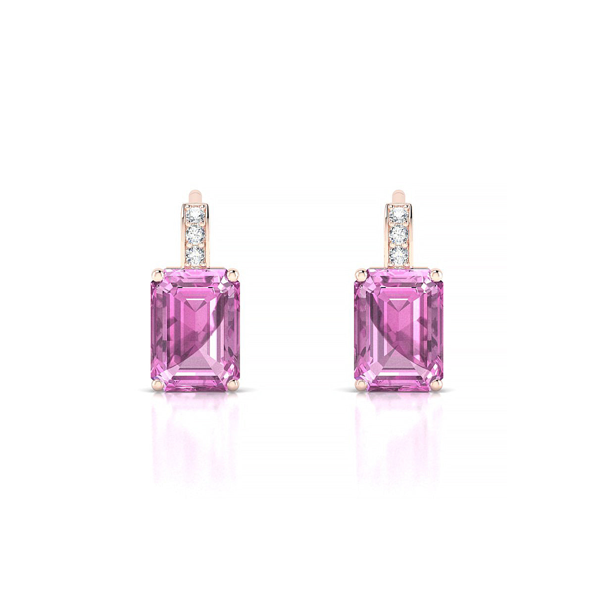 Exquisite | 18k Rose Gold 7 x 5 mm Emerald Pink Sapphire Earrings