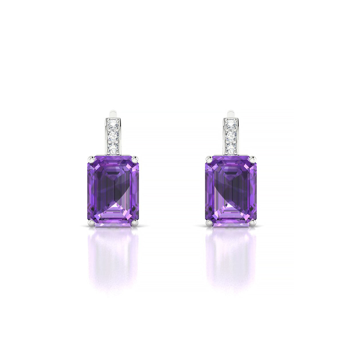 Exquisite | 18k White Gold 7 x 5 mm Emerald Amethyst Earrings