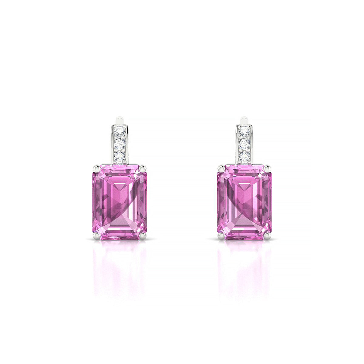 Exquisite | 18k White Gold 7 x 5 mm Emerald Pink Sapphire Earrings