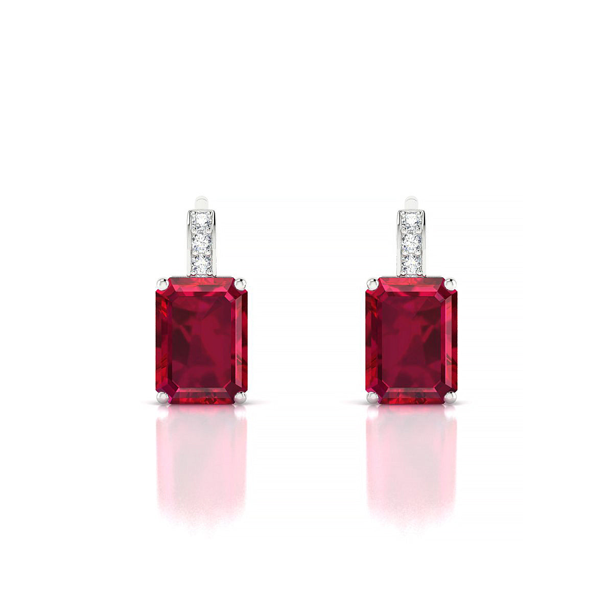 Exquisite | 18k White Gold 7 x 5 mm Emerald Ruby Earrings