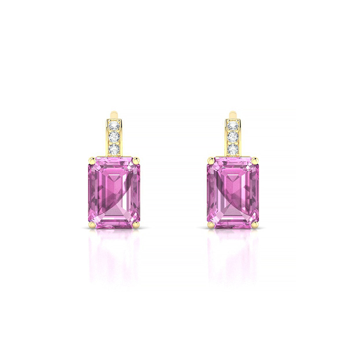 Exquisite | 18k Yellow Gold 7 x 5 mm Emerald Pink Sapphire Earrings